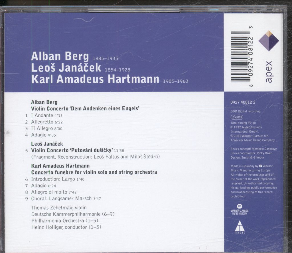 Deutsche Kammerphilharmonie Bremen, Thomas Zehetmair - Berg / Janacek / Hartman - Violin Concertos - Cd