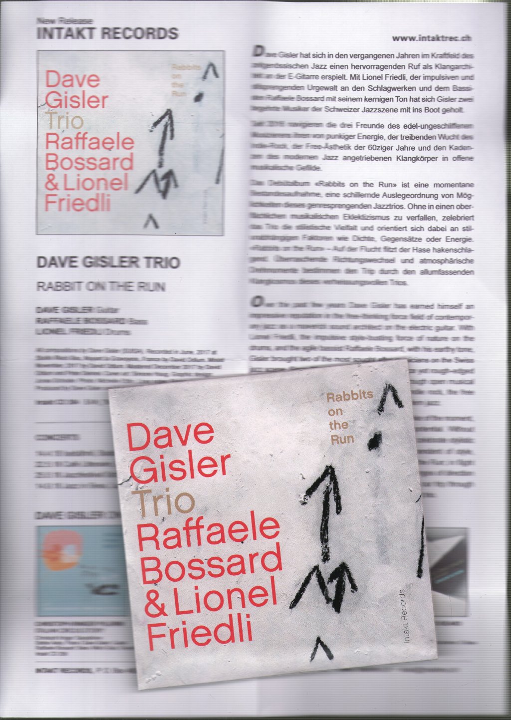 Dave Gisler Trio, Raffaele Bossard, Lionel Friedli - Rabbits On The Run - Cd