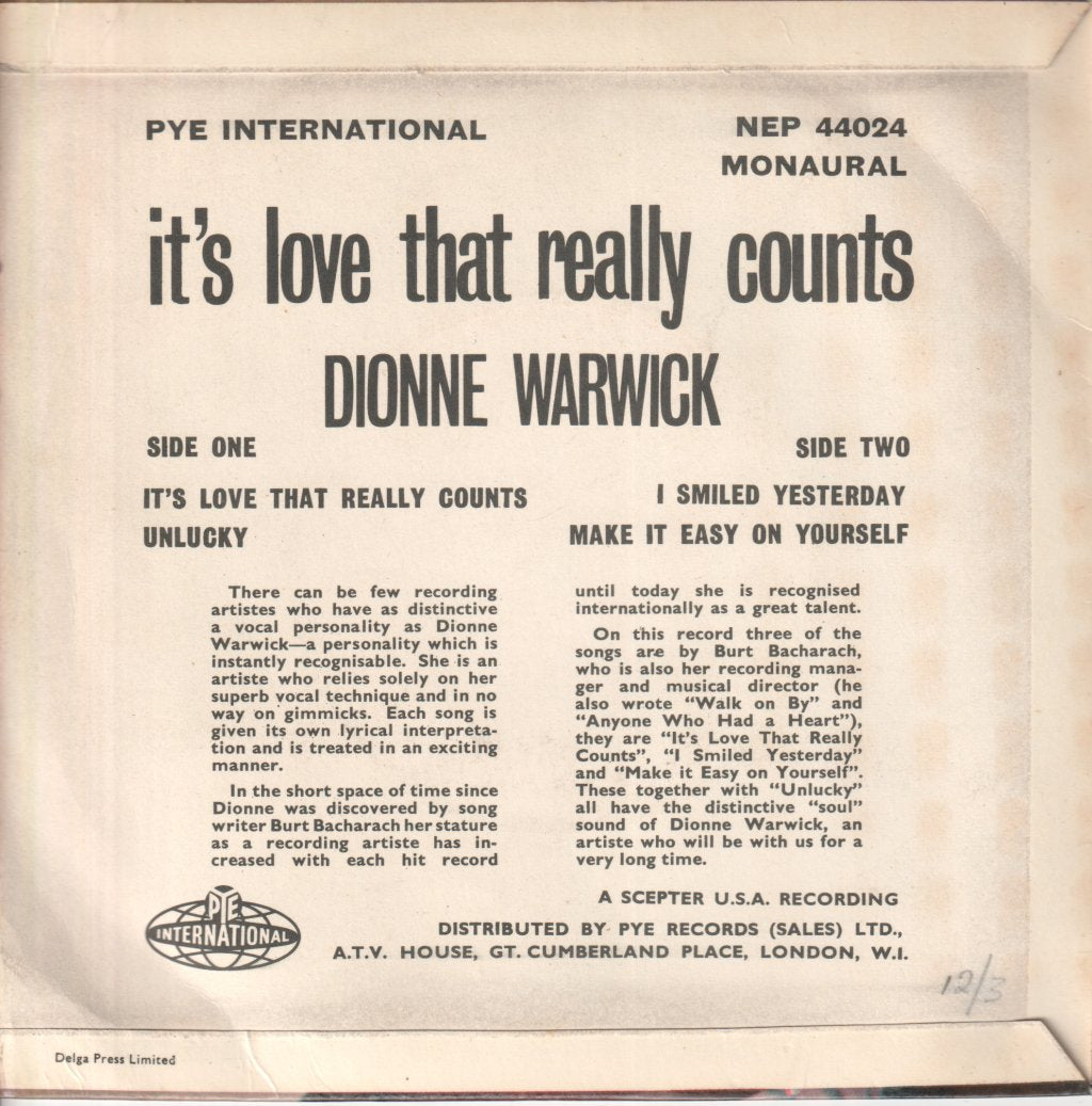 Dionne Warwick - It's Love That Really Counts - 7 Inch