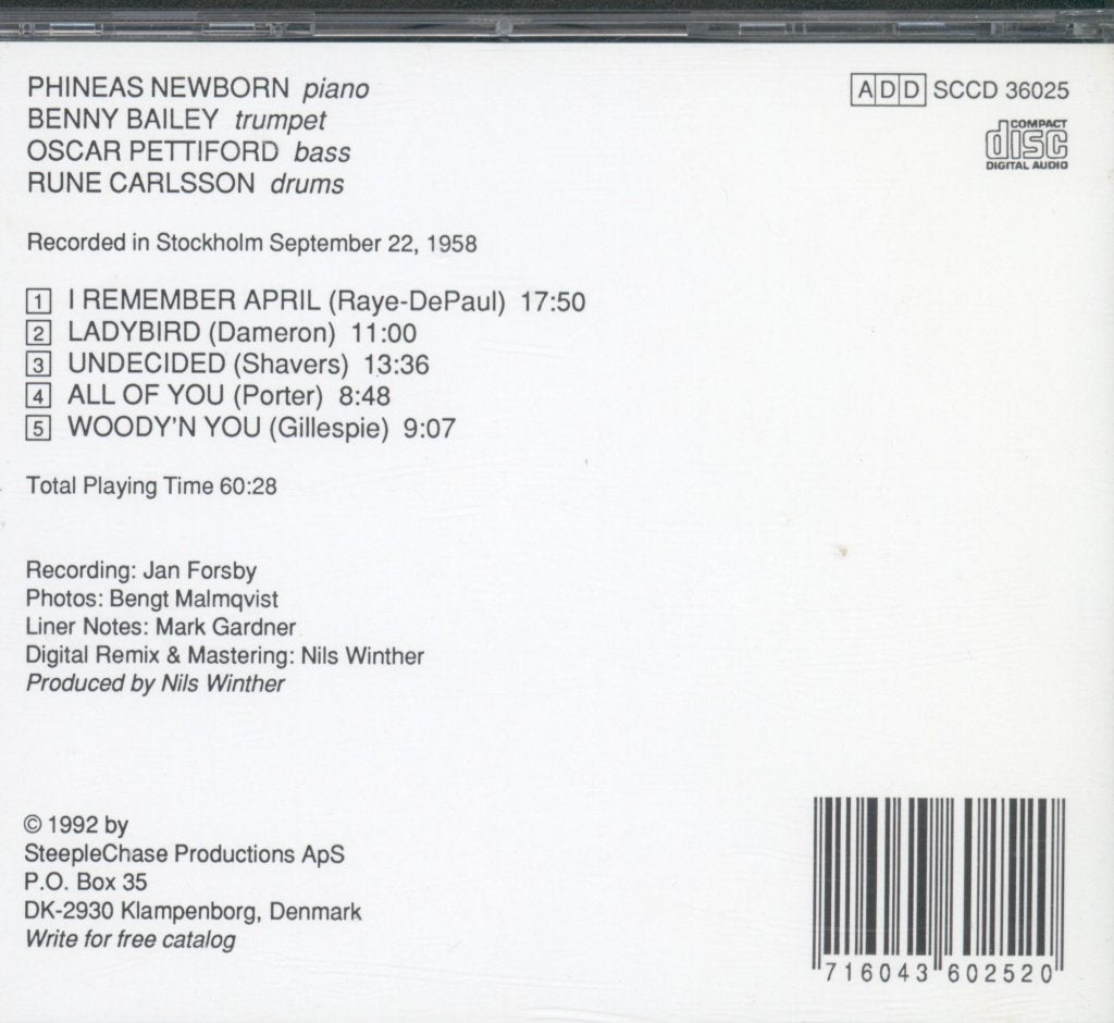 Phineas Newborn Jr - Stockholm Jam Session Volume 1 - Cd