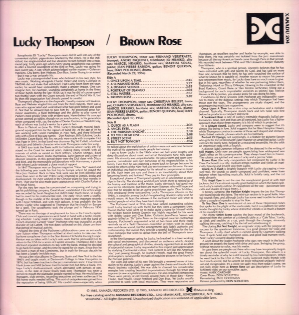 Lucky Thompson - Brown Rose - Lp