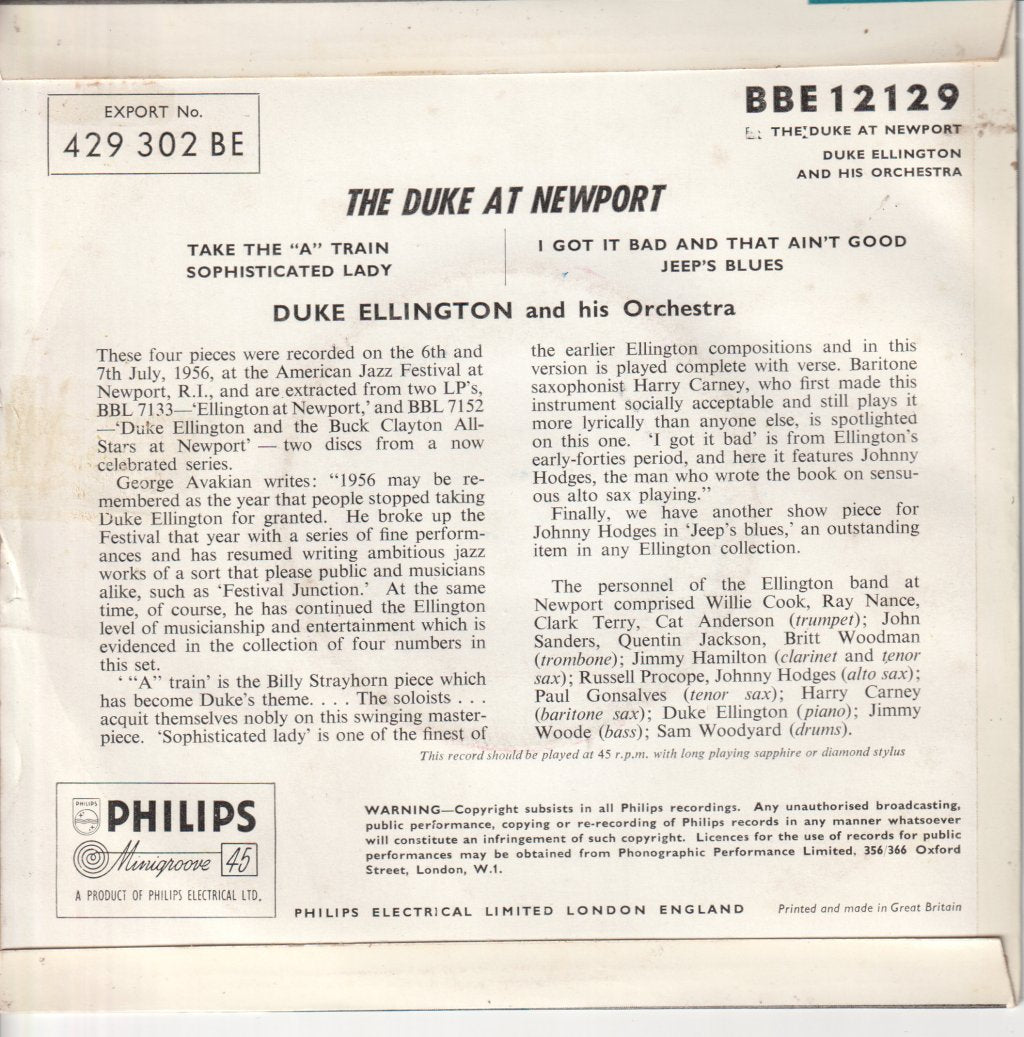 Duke Ellington And His Orchestra - Duke At Newport - 7 Inch