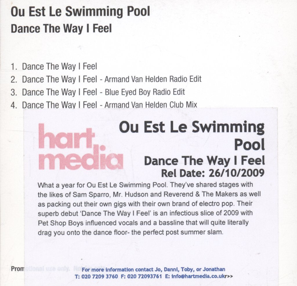 Ou Est Le Swimming Pool - Dance The Way I Feel - Cdr