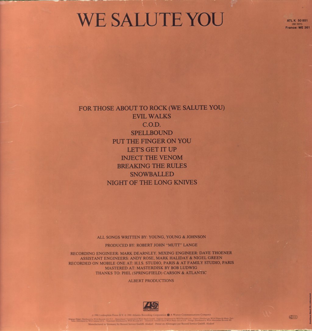AC/DC - For Those About To Rock - Lp