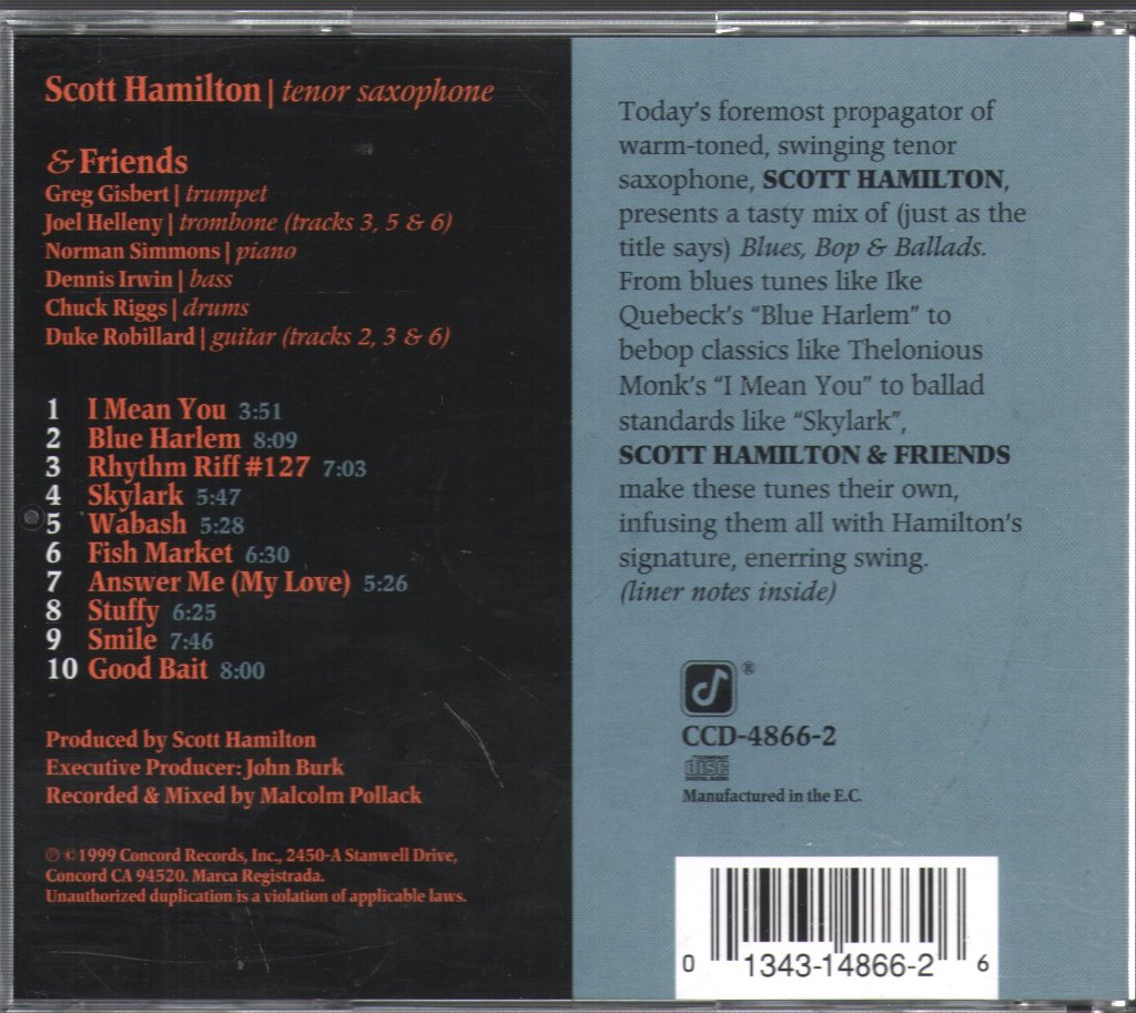 Scott Hamilton & Friends - Blues, Bop & Ballads - Cd