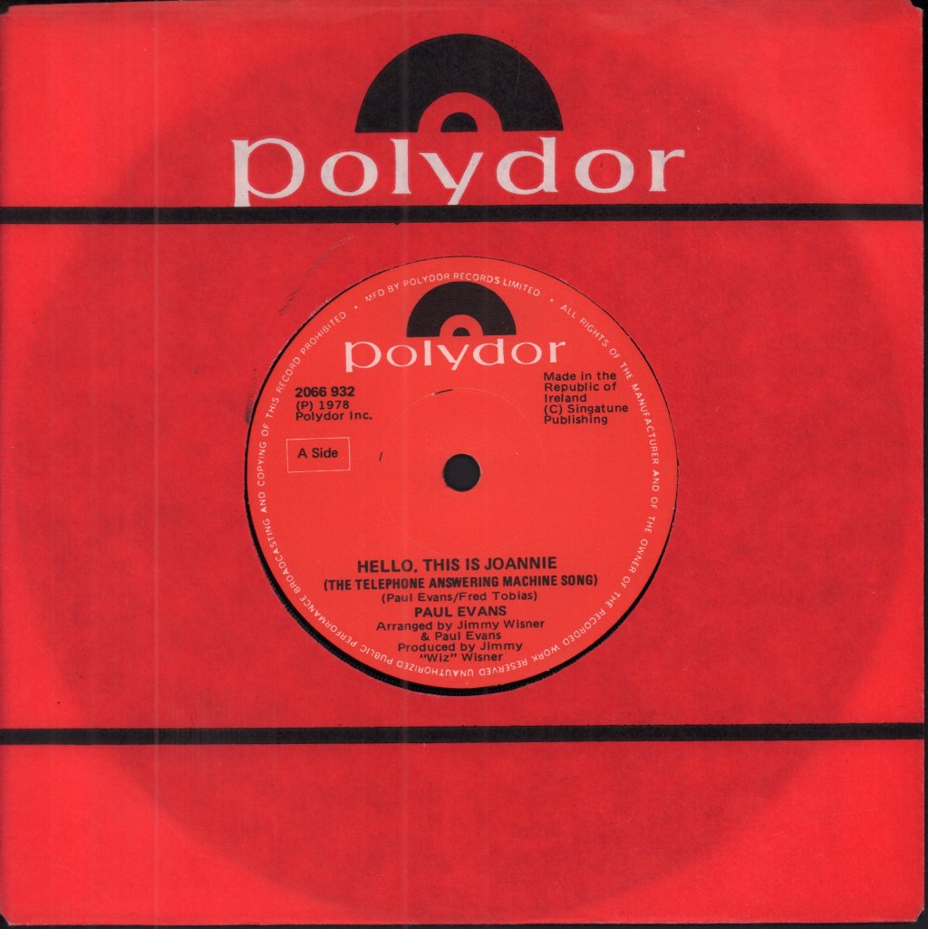 Paul Evans - Hello This Is Joannie - 7 Inch