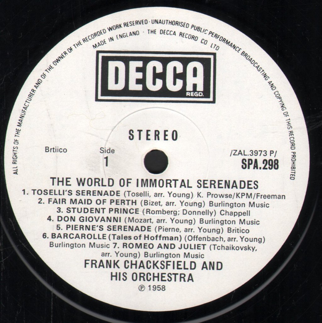 Frank Chacksfield And His Orchestra - World Of Immortal Serenades - Lp