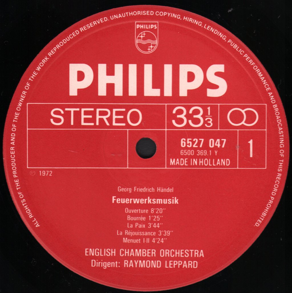 Raymond Leppard / English Chamber Orchestra - Handel - Feuerwerksmusik / Wassermusik (Suite) - Lp