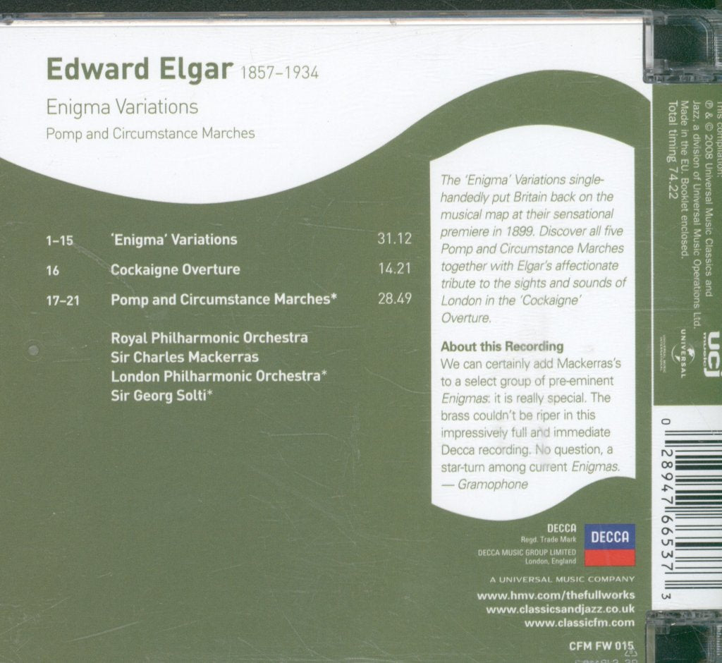 Royal Philharmonic Orchestra / Sir Charles Mackerras - Elgar - Enigma Variations, Pomp And Circumstance Marches - Cd