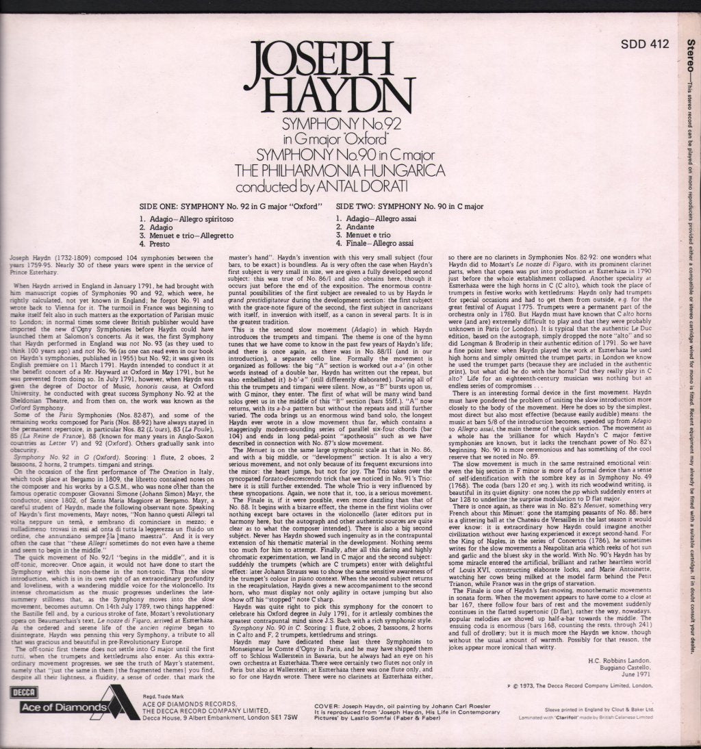Antal Dorati / Philharmonia Hungarica - Joseph Haydn - Haydn Symphonies No 92 And No. 90 - Lp