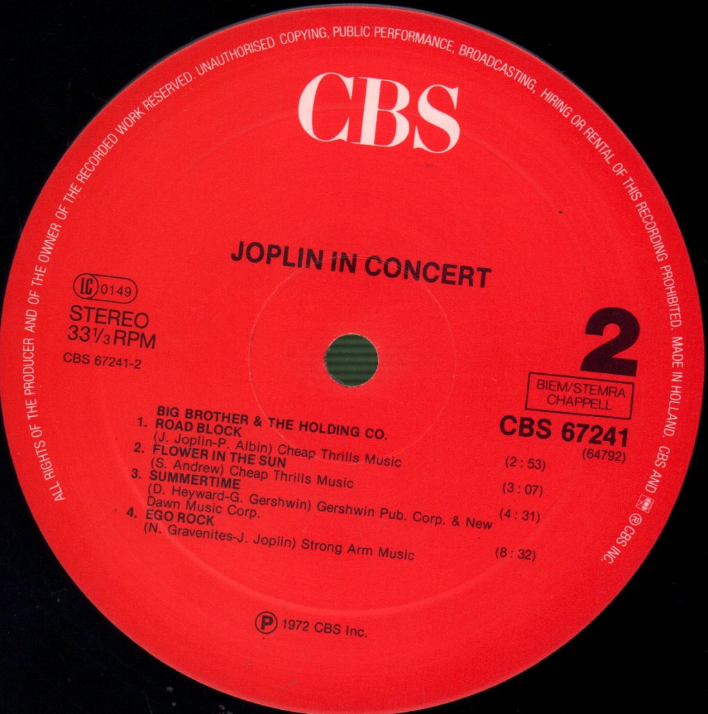 Janis Joplin - Joplin In Concert - Double Lp