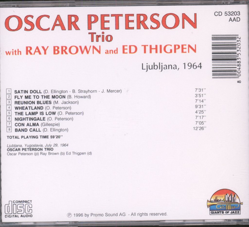 Oscar Peterson Trio - Oscar Peterson Trio With Ray Brown And Ed Thigpen - Ljubljana, 1964 - Cd