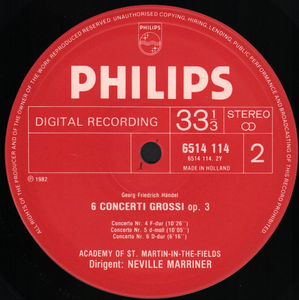 Neville Marriner / Academy Of St. Martin In The Fields - Handel - 6 Concerti Grossi, Op.3 - Lp