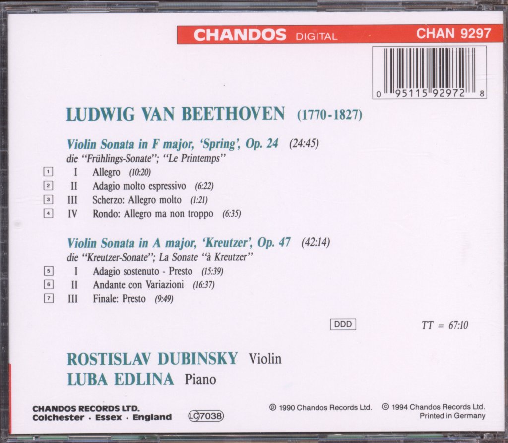 Rotislav Dubinsky, Luba Edlina - Beethoven Violin Sonatas - Cd