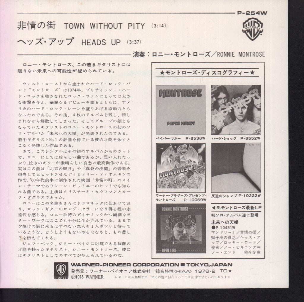Ronnie Montrose - Town Without Pity - 7 Inch