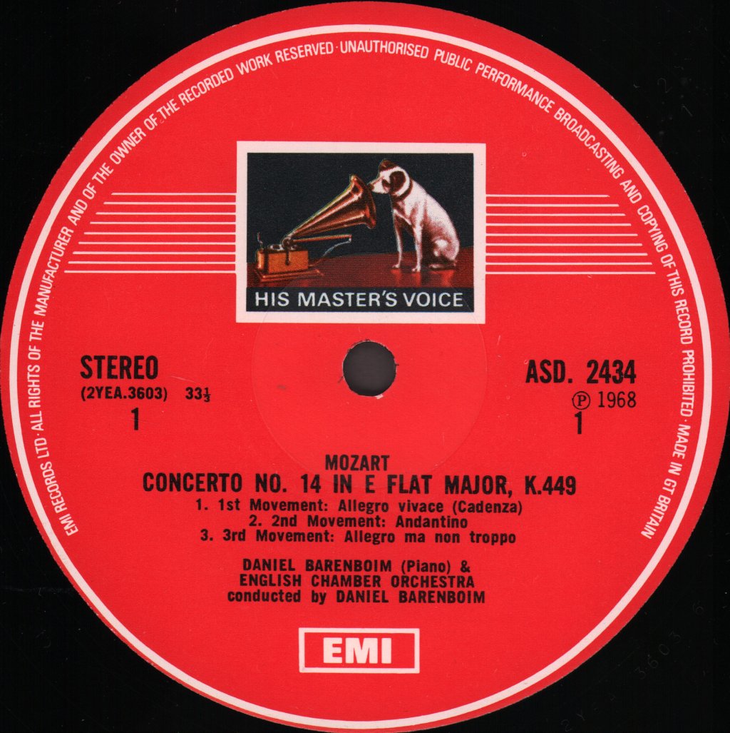 Daniel Barenboim / English Chamber Orchestra - Mozart - Piano Concerto No. 14 In E-Flat, K. 449 /  Piano Concerto No. 15 In B-Flat, K. 450 - Lp
