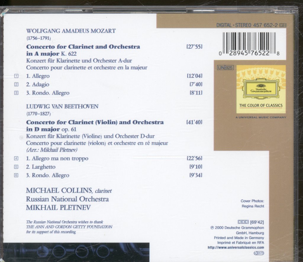 Russian National Orchestra, Michael Collins - Beethoven / Mozart - Clarinet Concertos - Cd