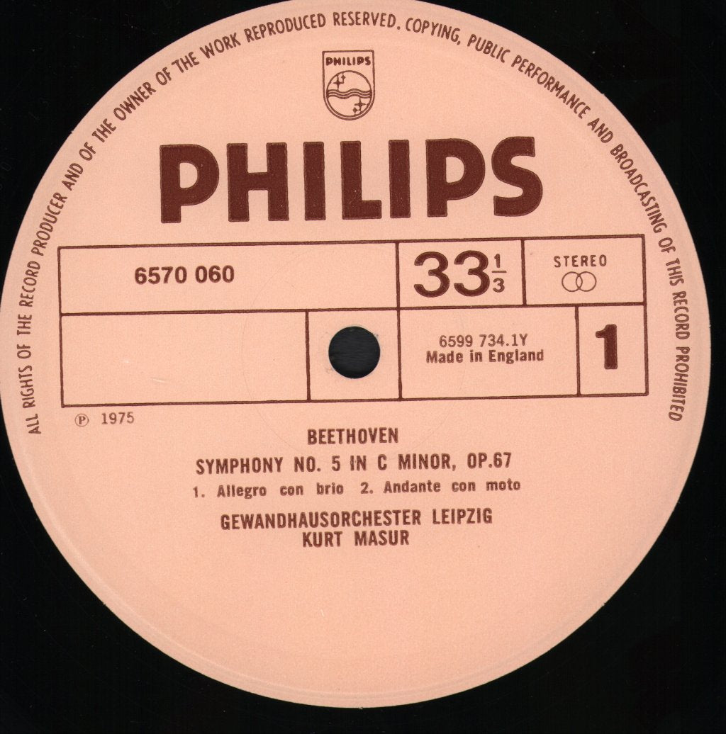 Kurt Masur / Gewandhaus Orchester Leipzig - Beethoven - Symphony No 5 In C Minor Op 67 - Lp