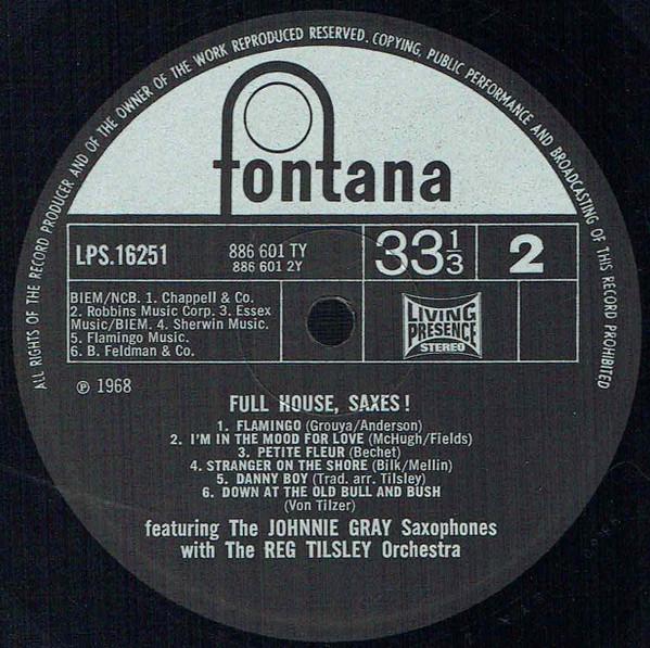 Reg Tilsley Orchestra Featuring The Saxophones Of Johnnie Gray - Full House Saxes! - Lp