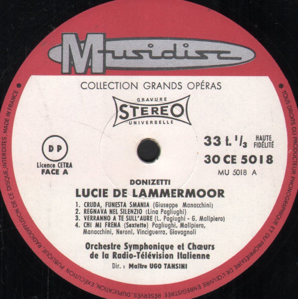 Orchestre Symphonique De La Radio Et Television Italienne / Ugo Tansini - Gaetano Donizetti - Lucia Di Lammermoor - Lp
