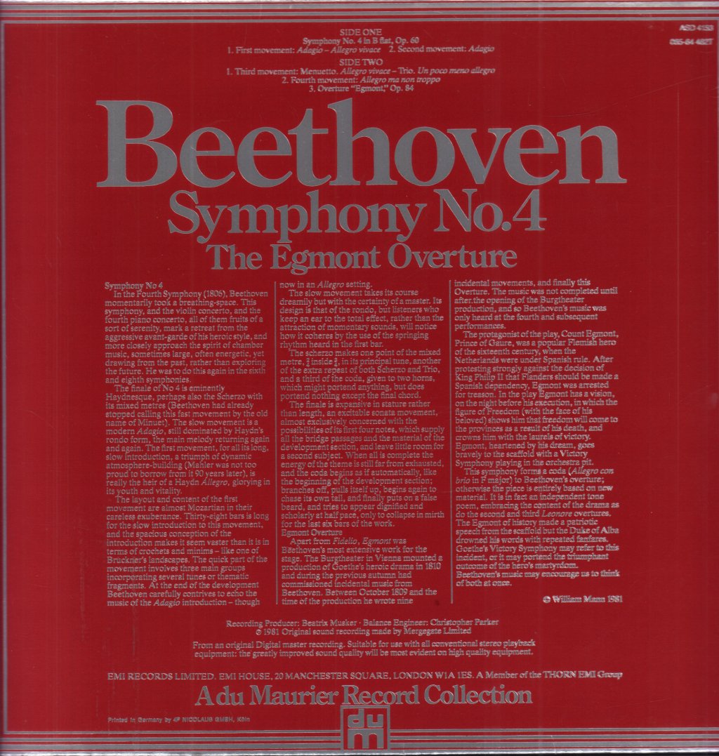 Kurt Sanderling / Philharmonia Orchestra - Beethoven - Symphony No.4 - Lp