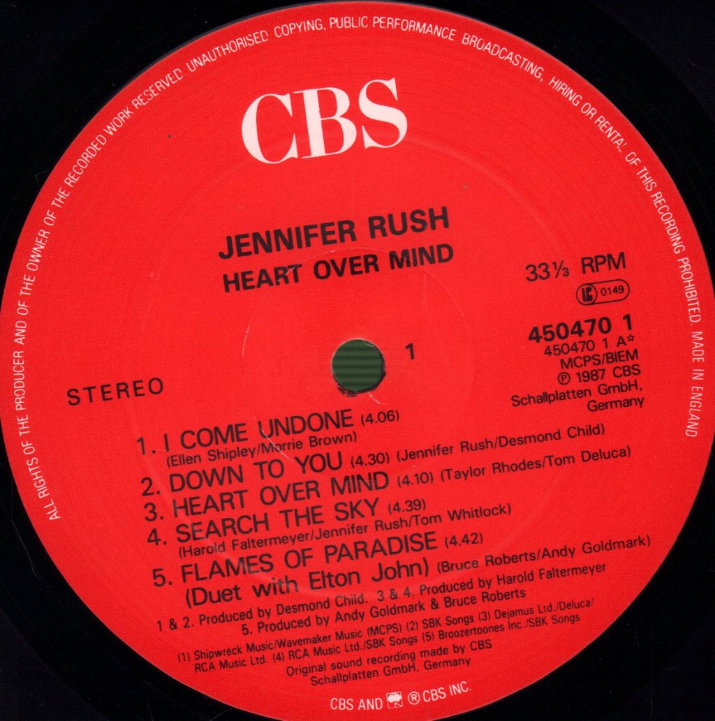 Jennifer Rush - Heart Over Mind - Lp