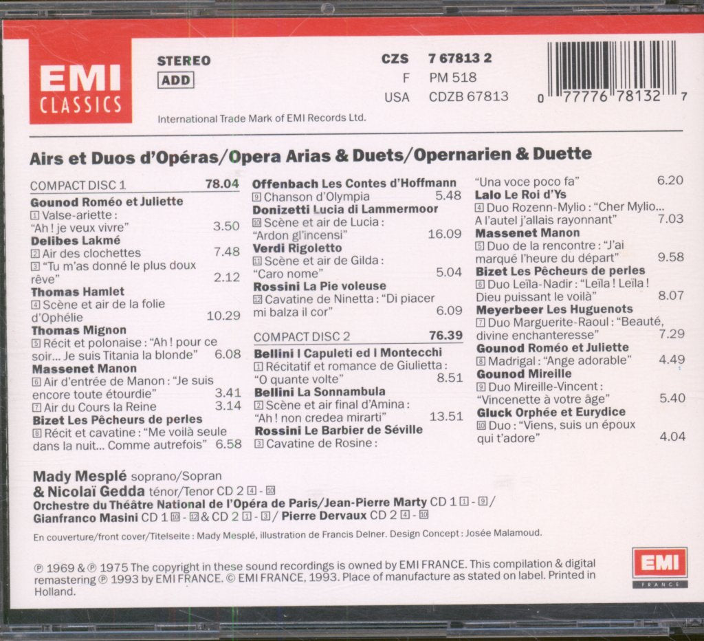 Mady Mesplé, Nicolai Gedda - Airs Et Duos D'Opéras - Cd Set