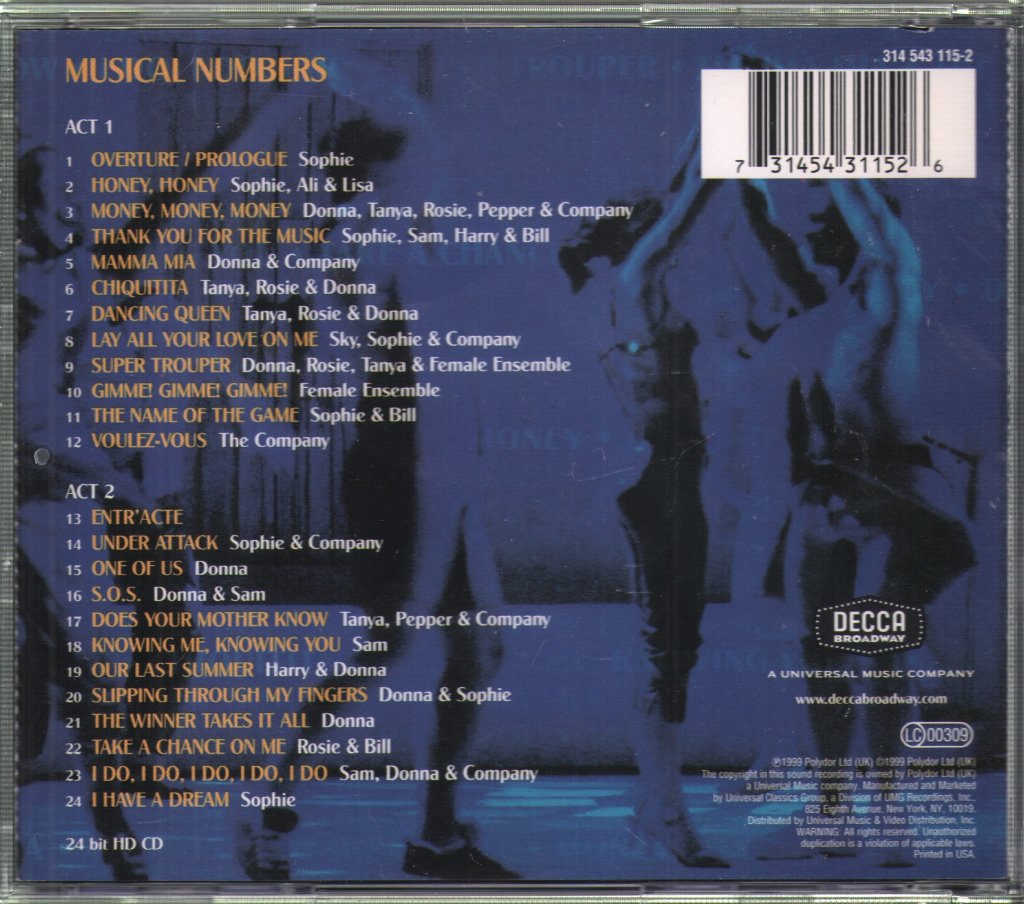 Björn Ulvaeus & Benny Andersson - Mamma Mia! - The Musical Based On The Songs Of Abba (A Decca Broadway Original Cast Album) - Cd