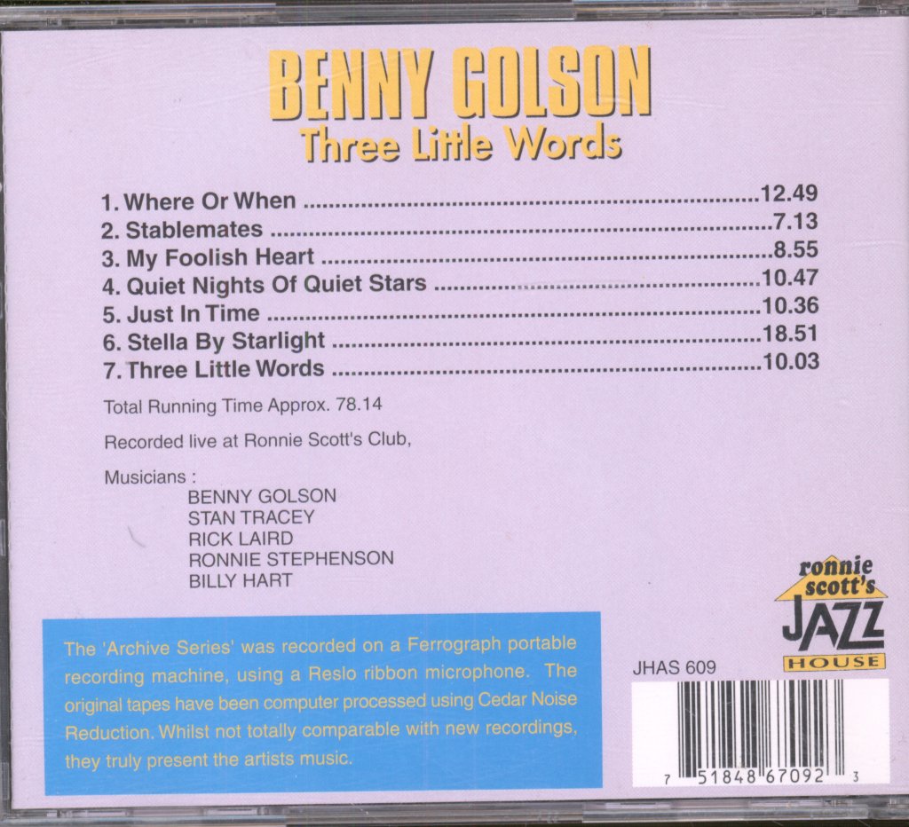 Benny Golson - Three Little Words - Cd