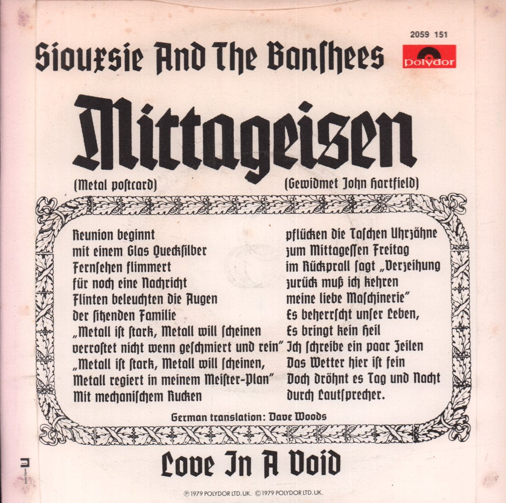 Siouxsie And The Banshees - Mittageisen - 7 Inch