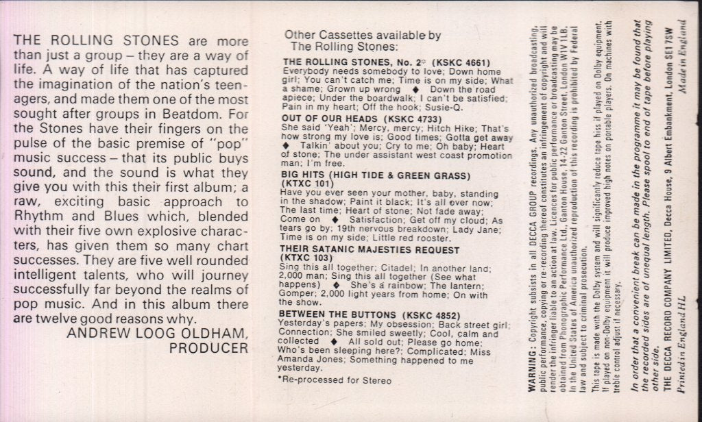 Rolling Stones - Rolling Stones Number 1 - Cassette