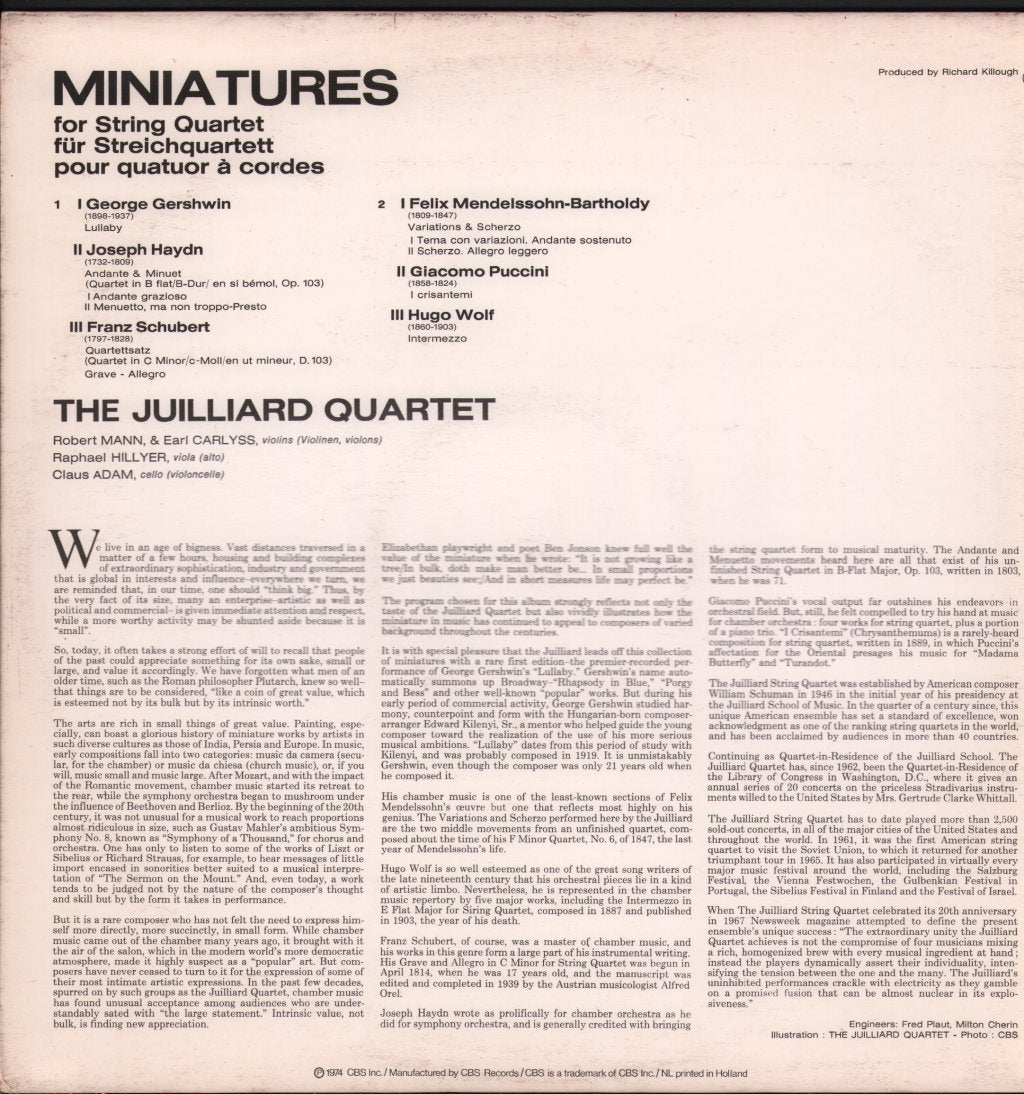 Juilliard String Quartet - Miniatures - Lp