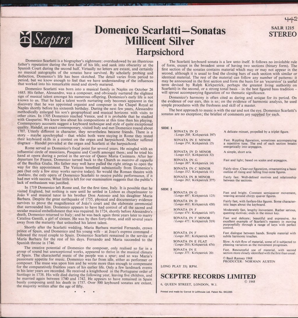 Millicent Silver - Scarlatti Sonatas - Lp