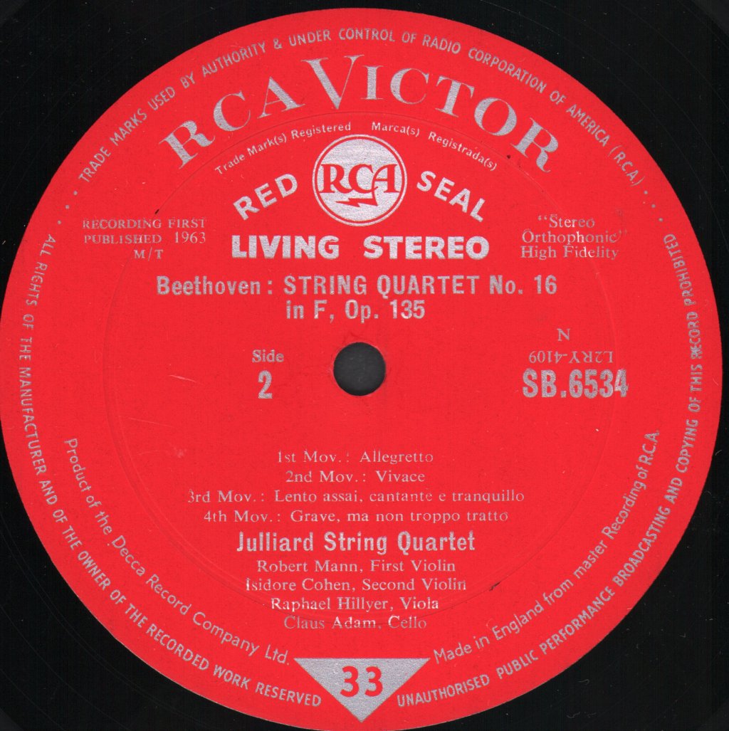Juilliard String Quartet - Beethoven - Quartets In F Minor, Op. 95 · F Major, Op. 135 - Lp