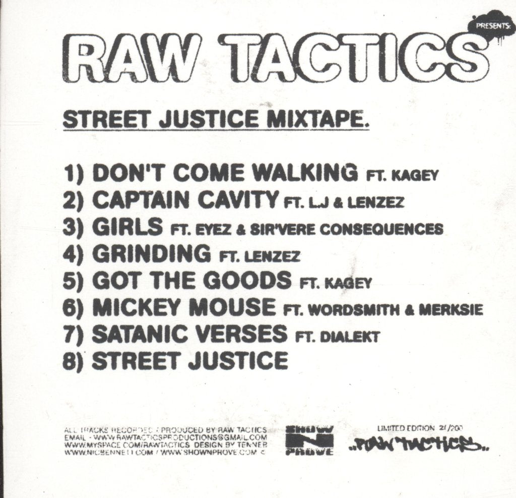 Raw Tactics - Street Justice Mixtape - Cdr