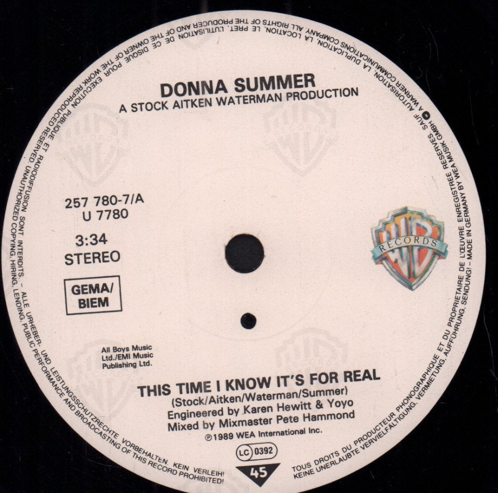 Donna Summer - This Time I Know It's For Real - 7 Inch