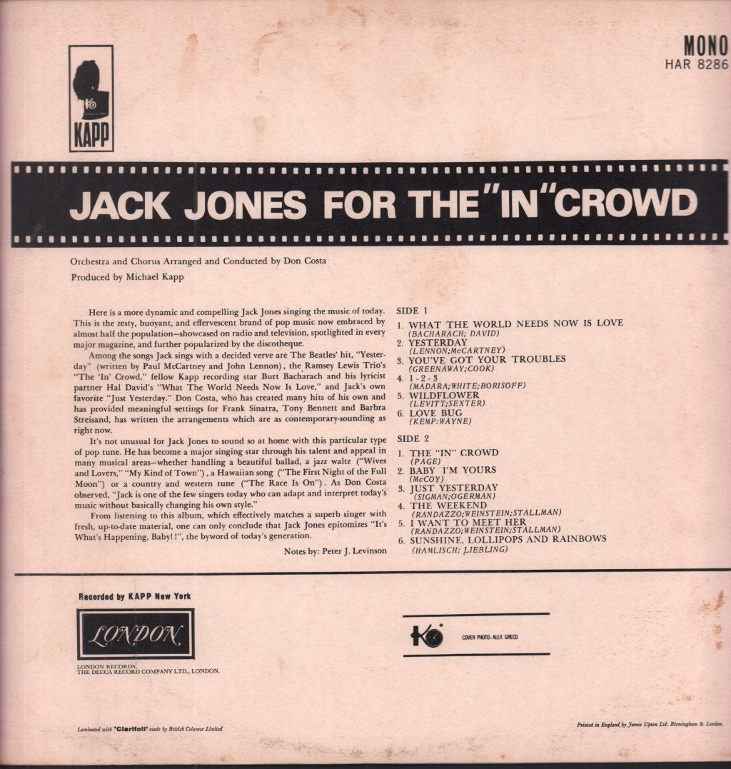Jack Jones - For The In Crowd - Lp