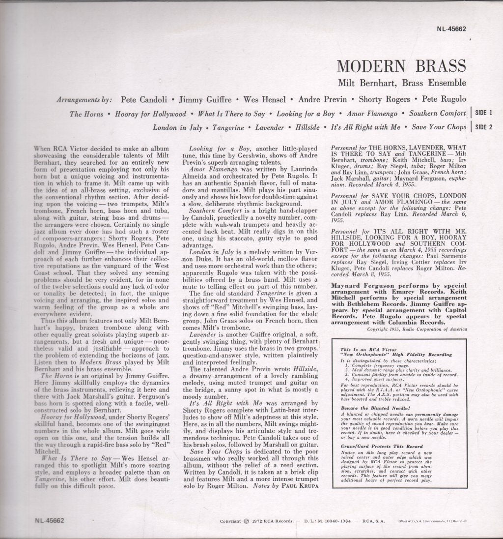 Milt Bernhart Brass Ensemble - Modern Brass - Lp