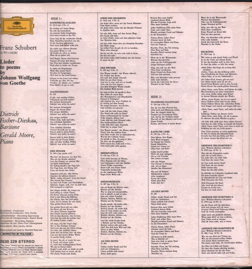 Dietrich Fischer-Dieskau - Franz Schubert - Lieder Nach Texten Von Goethe - Lp