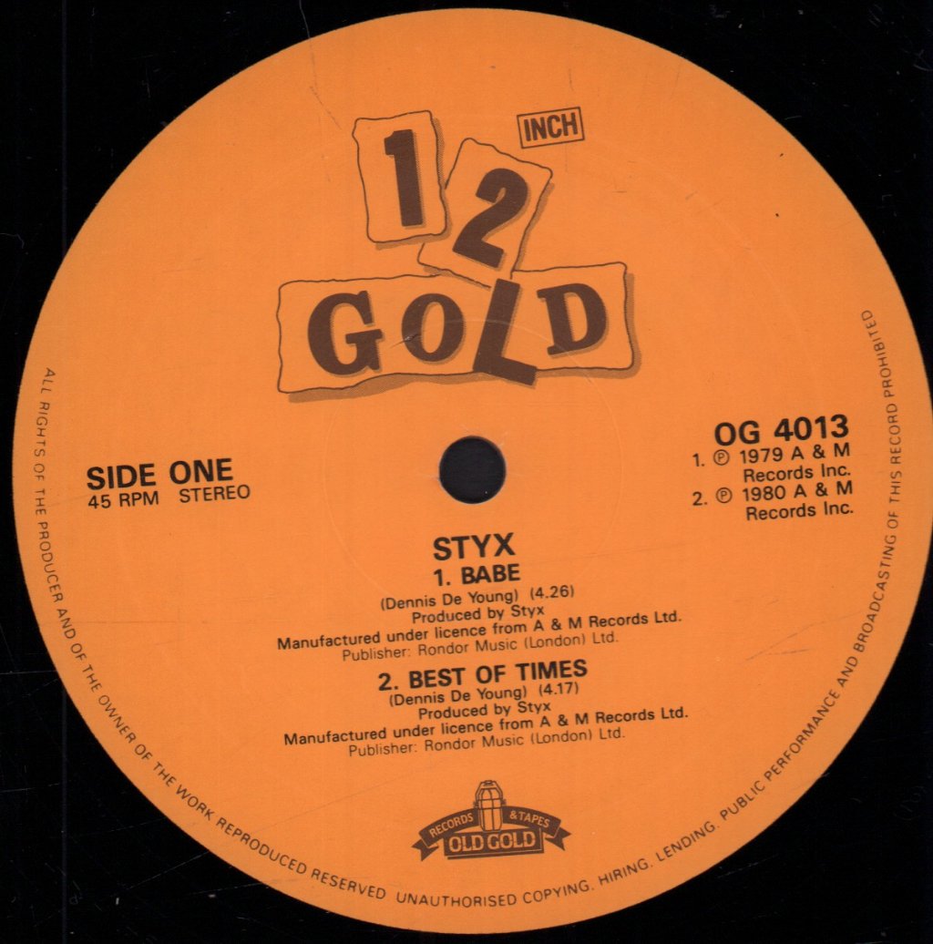 Styx/Tubes - 12 Inch Gold - 12 Inch