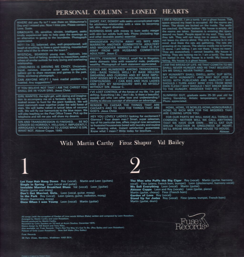 Roy Bailey Leon Rosselson Martin Carthy Val Bailey - Love Loneliness And Laundry - Lp