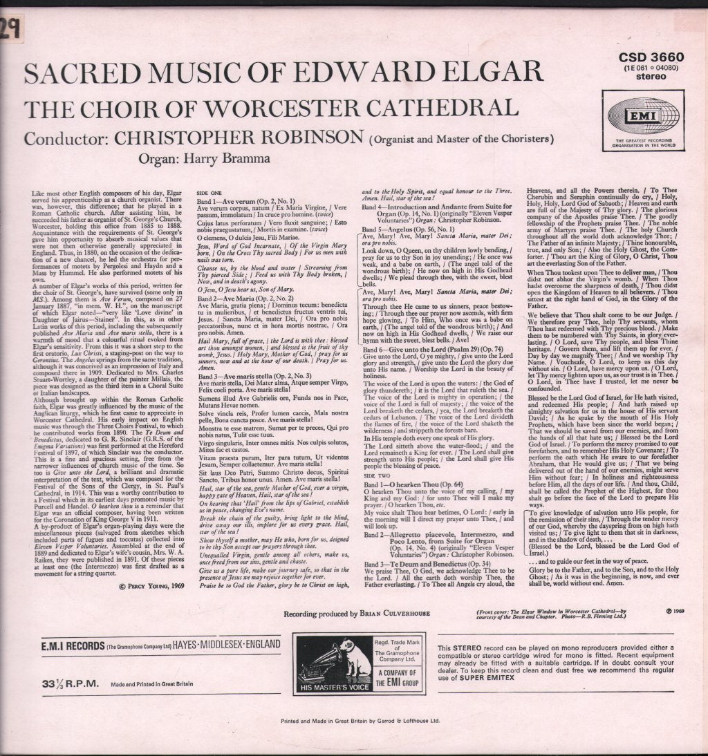 Choir Of Worcester Cathedral / Christopher Robinson / Harry Bramma - Edward Elgar - Sacred Music - Lp