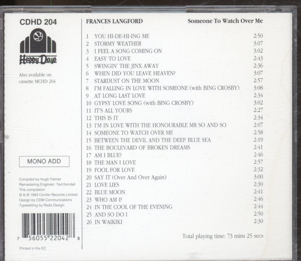 Frances Langford - Someone To Watch Over Me - Cd