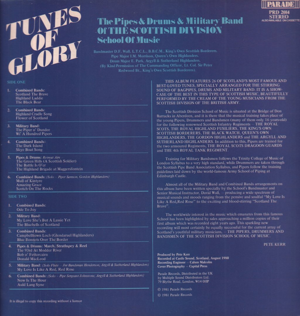 pipes and drums and military band of the scottish division school of music - Tunes Of Glory - Lp