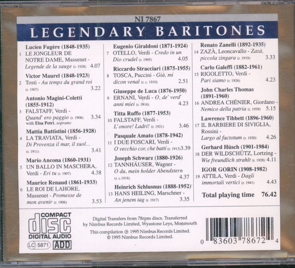 Various Artists - Legendary Baritones - Cd