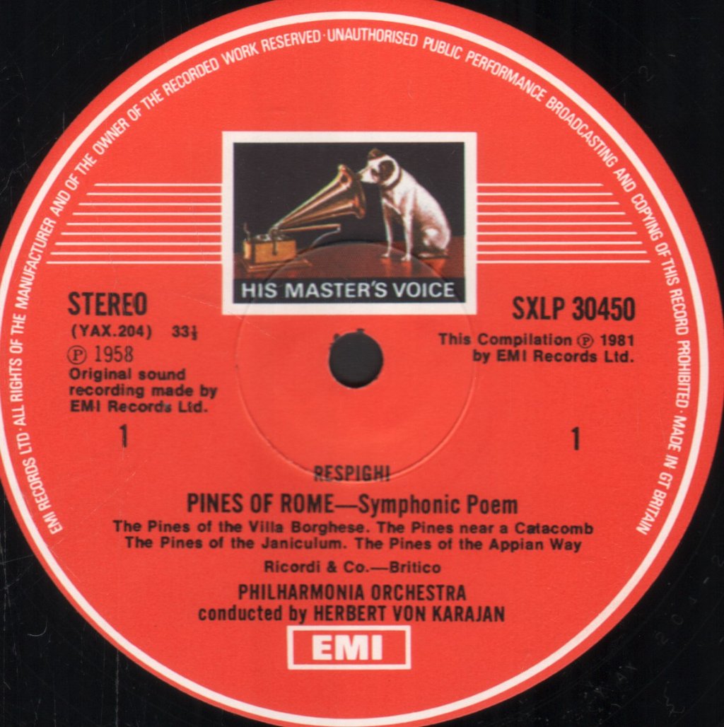 Herbert Von Karajan / Philharmonia Orchestra - Respighi - The Pines Of Rome / Berlioz - Roman Carnival Overture / Liszt - Les Preludes - Lp