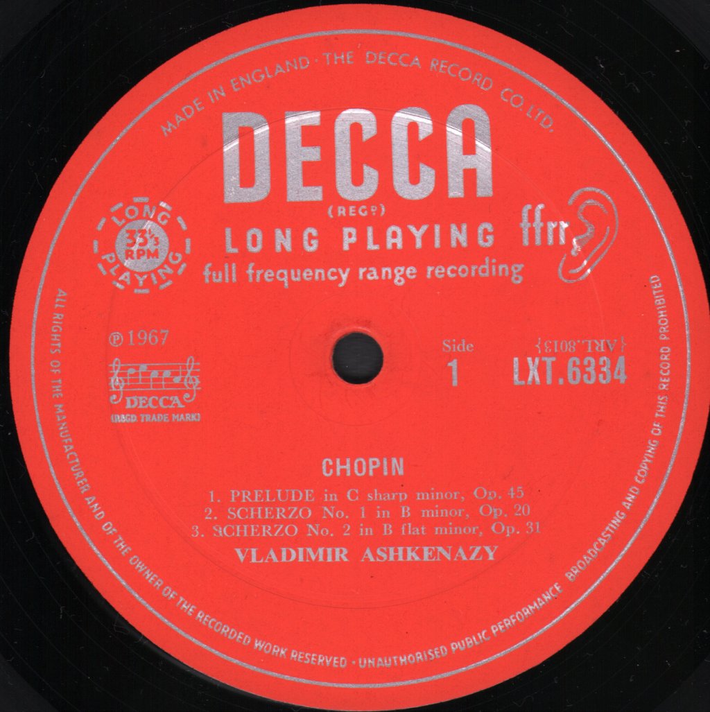 Vladimir Ashkenazy - Chopin - 4 Scherzi / Prelude Op.45 / Barcarolle Op.60 - Lp
