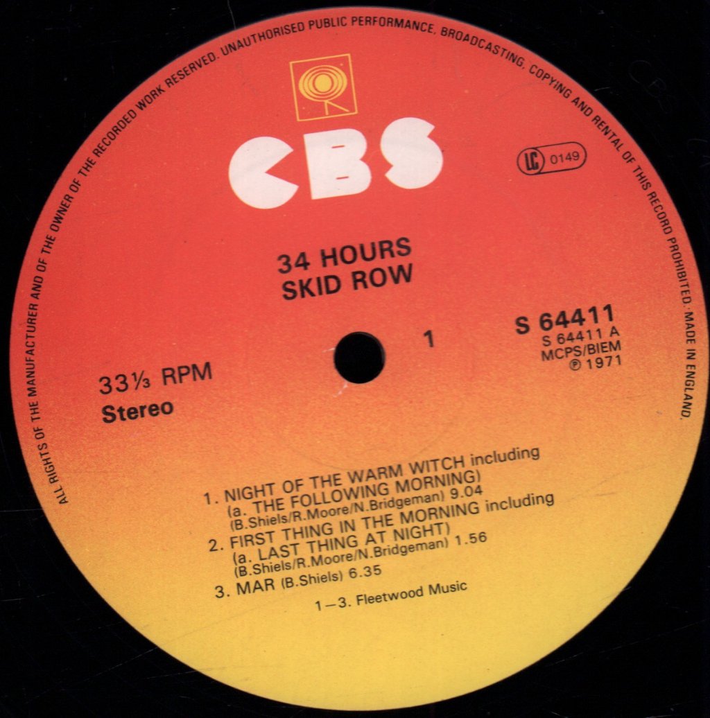 Skid Row (70'S Rock Group) - 34 Hours - Lp