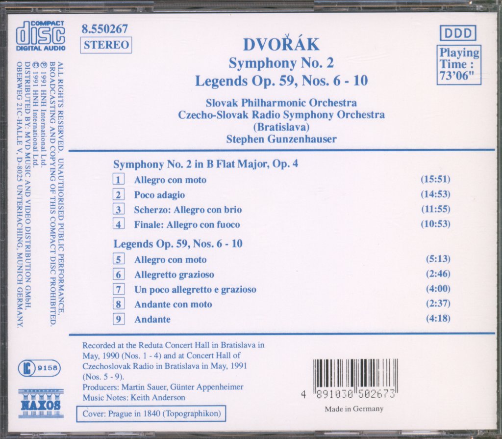 Slovak Philharmonic Orchestra, Stephen Gunzenhauser - Dvorak - Symphony No. 2 / Legends Op. 59, Nos. 6-10 - Cd