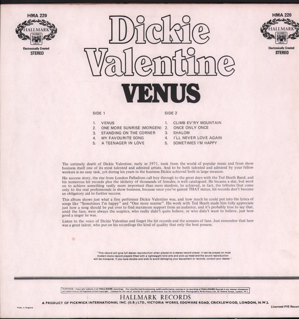 Dickie Valentine - Venus - Lp